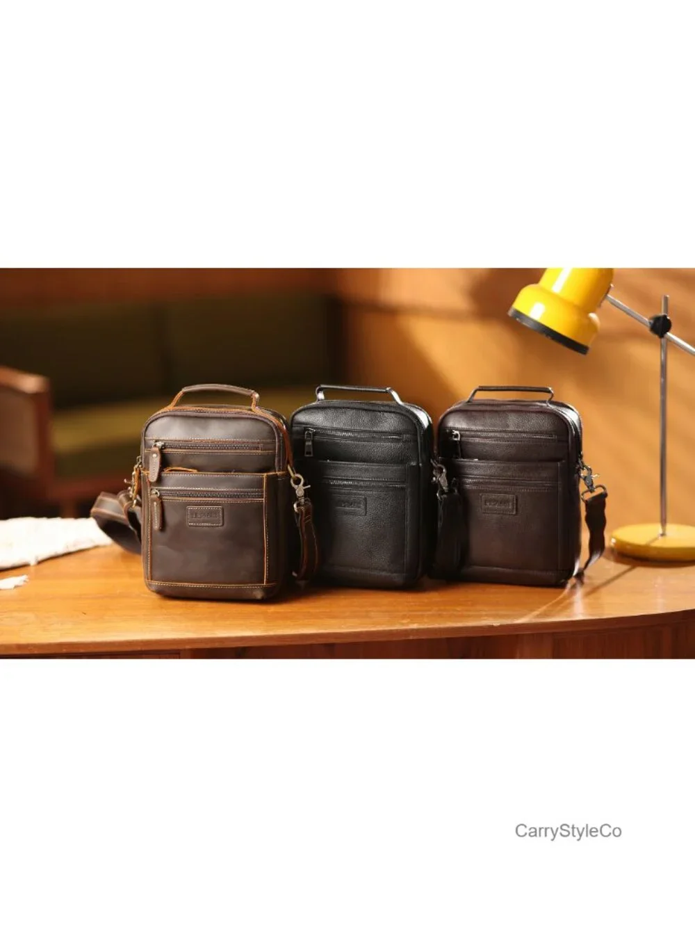 Vintage Italian Leather Messenger Bag Crossbody Shoulder Bag for Men